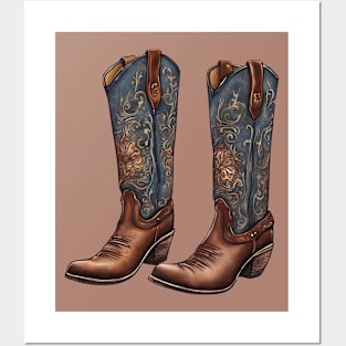 Watercolor Cowboy Boots Posters and Art